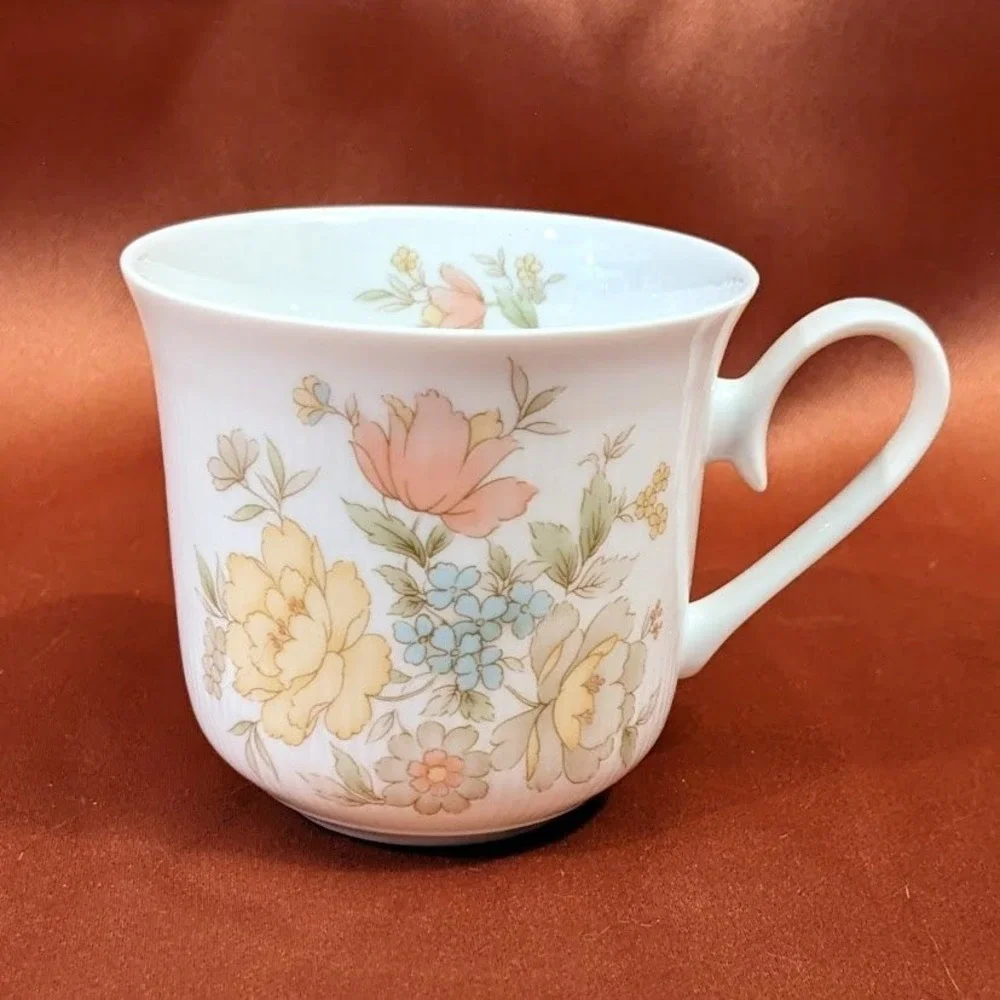 Vintage Ichiyama Toen Japan Floral Porcelain Tea Cups Set of 5‎ Ribbed Edge